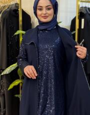 7240 üçlü payetli takım lacivert 2