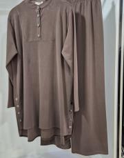 564 rayon penye pant takım kahverengi