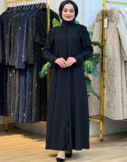 6340 omuz taşlı boyun detay ferace siyah