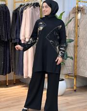 7401 taşlı desen  takım oyso siyah