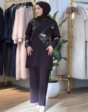 7401 taşlı desen  takım oyso kahve