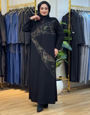 7402 taşlı elbise siyah