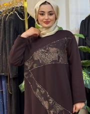 7402 taşlı elbise kahve