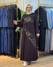 7402 taşlı elbise kahve 2