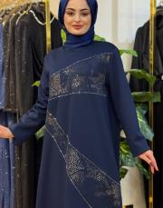 7402 taşlı elbise lacivert