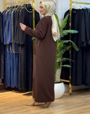 7408 krep taşlı elbise kahve 3