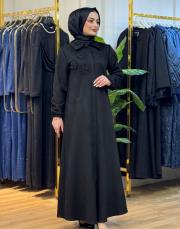 4012 çiçek aksesuarlı nubuk ferace siyah