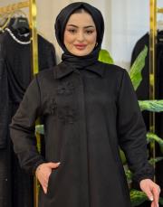 4012 çiçek aksesuarlı nubuk ferace siyah 2