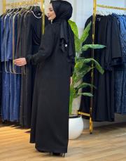 4012 çiçek aksesuarlı nubuk ferace siyah 3