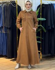 4012 çiçek aksesuarlı nubuk ferace taba