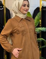 4012 çiçek aksesuarlı nubuk ferace taba 2