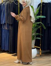 4012 çiçek aksesuarlı nubuk ferace taba 3