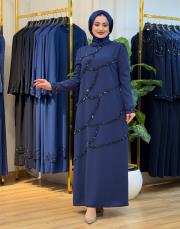 6225 desen taş işleme elbise lacivert 2