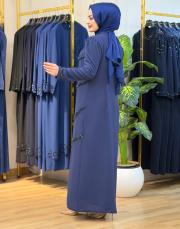 6225 desen taş işleme elbise lacivert 3