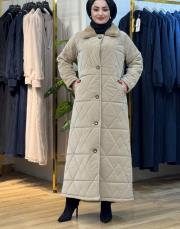 lake kürklü kapitone mont 4015 bej 2