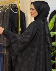 8243 dantel şifon pelerin siyah 3