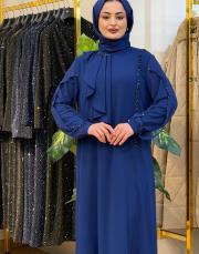 7500 krep taşlı elbise ındigo