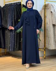 7500 krep taşlı elbise lacivert