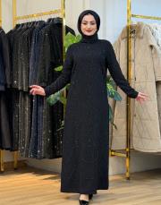 dökme taşlı abiye elbise siyah