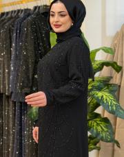 dökme taşlı abiye elbise siyah 2