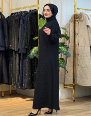 dökme taşlı abiye elbise siyah 3