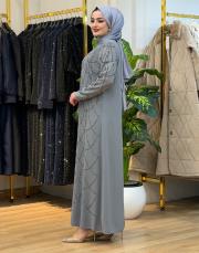 dökme taşlı abiye elbise gri 2