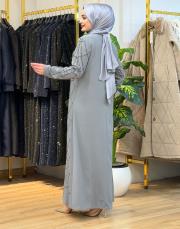 dökme taşlı abiye elbise gri 3