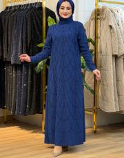 dökme taşlı abiye elbise ındigo