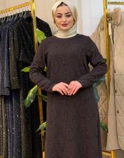 dökme taşlı abiye elbise kahve 2