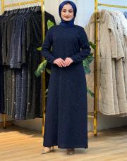 dökme taşlı abiye elbise lacivert