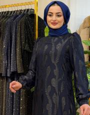 1206  organze  dantel elbise lacivert