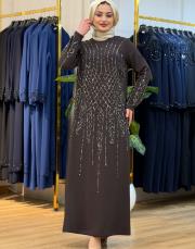 7522 dökme taş elbise kahverengi 2