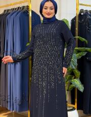 7522 dökme taş elbise lacivert