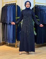 7522 dökme taş elbise lacivert 2