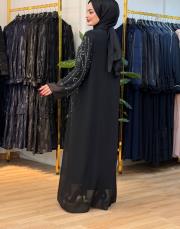 7528 şifon ikili abaya siyah 3