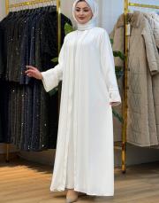 8242 taşlı abaya tek beyaz