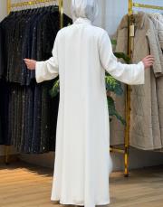 8242 taşlı abaya tek beyaz 3
