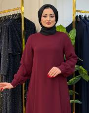 1209 düz kol manşet elbise bordo 2