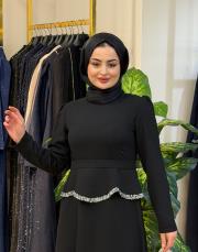 1205 abiye bel taşlı elbise siyah 2