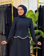1205 abiye bel taşlı elbise lacivert