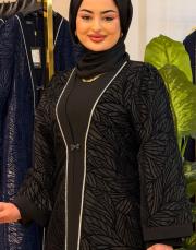 1225 desenli organze abiye elbise siyah 3