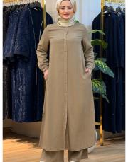 3115 pantalolonlu uzun tunik takım kahve