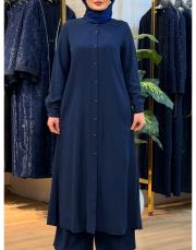 3115 pantalolonlu uzun tunik takım lacivert