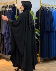 8265 pelerin krep kol ve  ön şerit taş işleme siyah 3