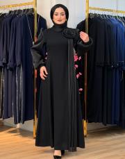 1233 yaka çiçek elbise siyah