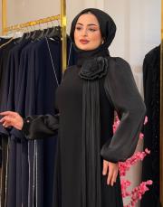1233 yaka çiçek elbise siyah 2