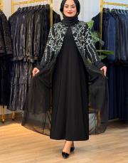 7531 ikili abaya gümüş taş siyah
