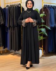 8270 afra kol şerit abaya tek üst krem