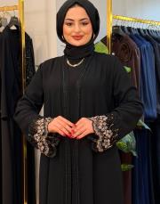 8270 afra kol şerit abaya tek üst krem 2