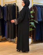 8270 afra kol şerit abaya tek üst krem 3